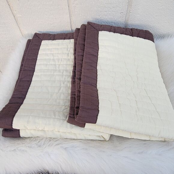 Set of 2 Restoration Hardware cream and brown quilted pillow shams/cases 22x30 - Picture 1 of 6